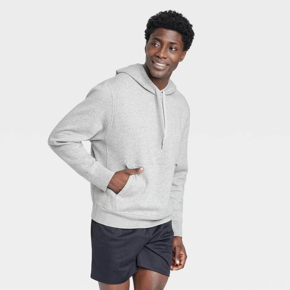 Men's Cotton Fleece Hooded Sweatshirt - All in Motion Heathered Gray XXL
